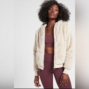 Athleta Ritual Jacket - Faux Fur Sherpa Teddy Hooded Zippered Jacket